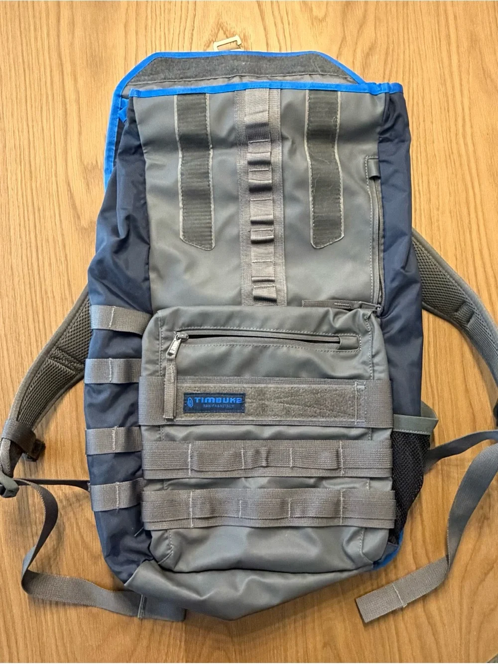 Timbuk2 Gray and Navy Tactical Roll-Top Backpack with Blue Trim
